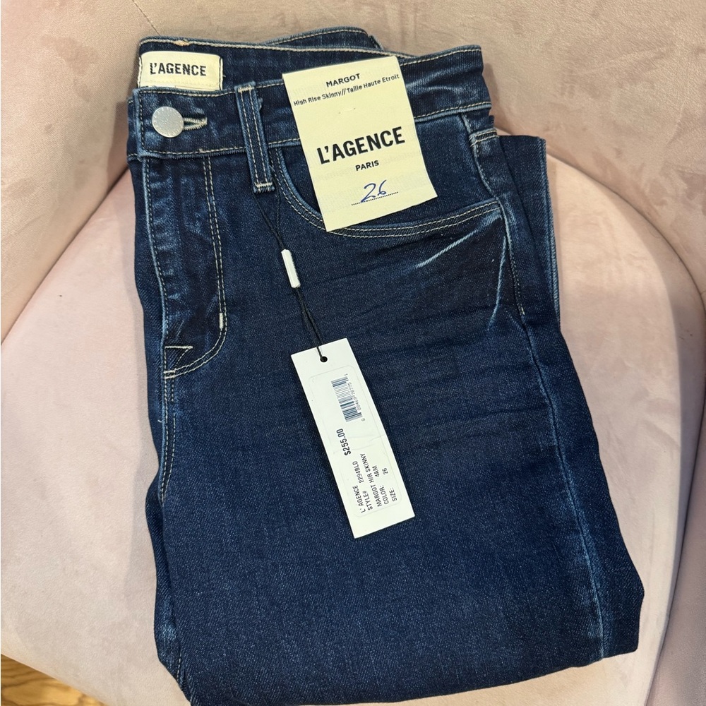 NWT L’AGENCE Margot High Rise Skinny Jeans Size 26 Dark Wash Designer Denim